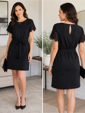 Soyaconcept Black Lace Sleeve Shift Dress Small